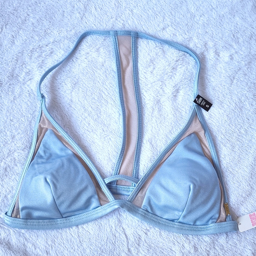 Pink Victoria's Secret baby blue bikini Swim Top Size S New